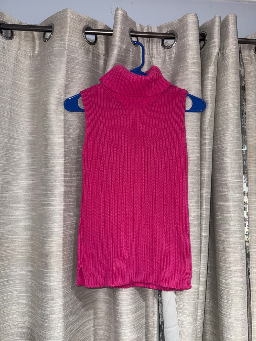 GAP Ribbed Sleeveless Turtleneck Sweater Top Pink 100% Cotton Women’s Size Small